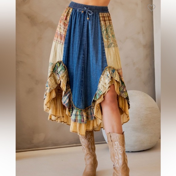 Young Threads Dresses & Skirts - YT3158–(🚨LAST ONE) Bohemian Patchwork Denim Skirt